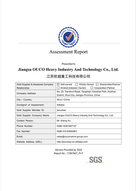 Porcellana Jiangsu OUCO Heavy Industry and Technology Co.,Ltd Certificazioni